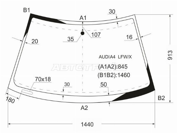 Стекло лобовое AUDI A4, AUDI A4/S4 (B5) 94-01 4D, AUDI A4/S4 (B5) 94-01 5D, AUDI S4