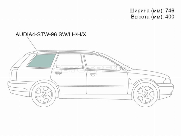 Стекло кузова боковое (не опускное) (Справа/ Цвет зеленый/ Антенна) Audi A4 94-01 / S4 97-01