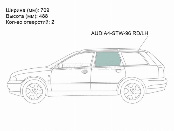 Стекло боковое опускное (Сзади/ Слева/ Цвет зеленый) Audi A4 94-01 / S4 97-01