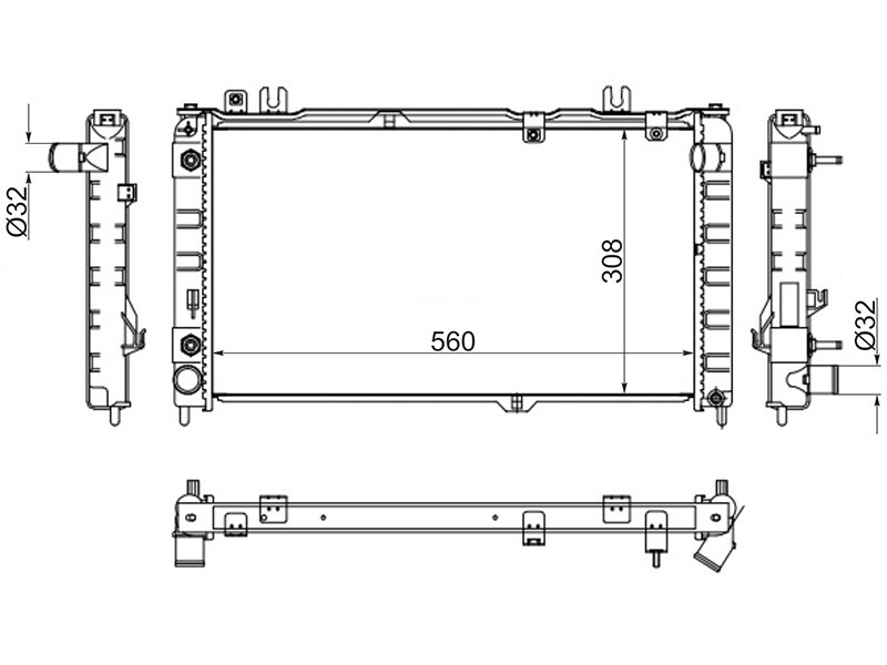 Размеры радиатора печки гранта. Радиатор ВАЗ 2190 габариты. Lrc01900 LUZAR радиатор охлаждения чертеж.