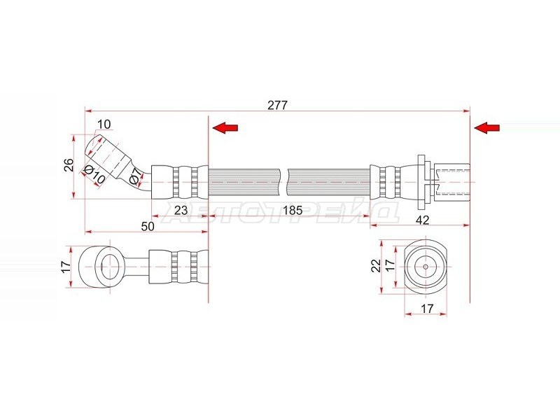 Шланг тормозной Toyota Land Cruiser (J80) 80-23 / Land Cruiser Prado (J70,J90) 87-02 (Сзади/ Справа/