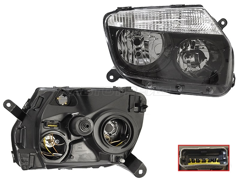 Фара Renault Duster 10-15 (Справа/ Галоген/ Ручная регулировка/ Чёрная)