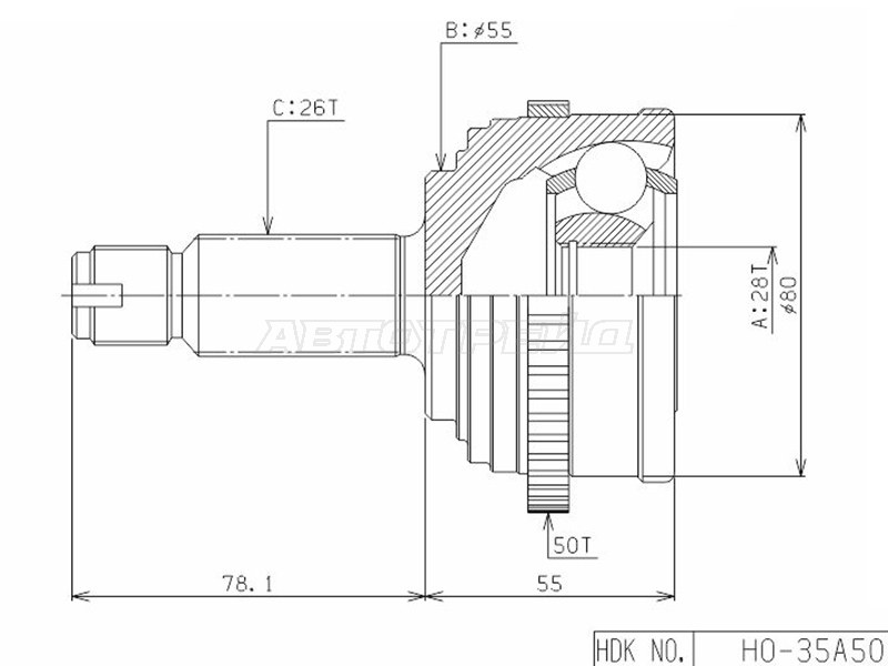 ШРУС наружн [ABS] 50z HDK HO035A50