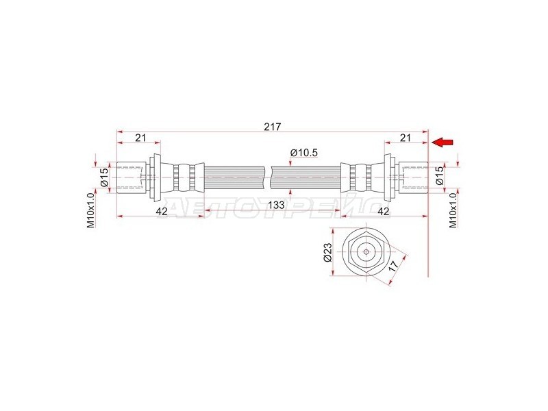 Шланг тормозной (Сзади/ Справа=Слева) Nissan March 92-02 / Toyota Crown 87-99