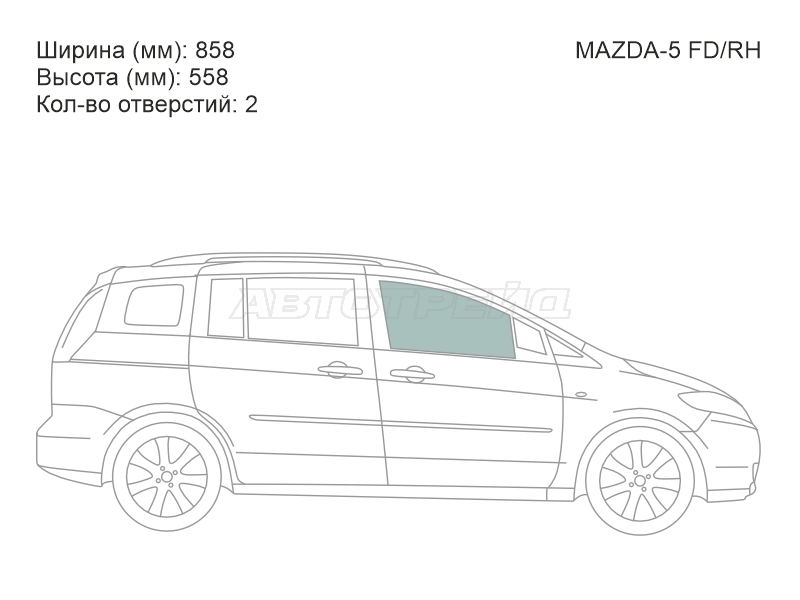 Стекло боковое опускное (Спереди/ Справа/ Цвет зеленый) Mazda 5 04-11 / Premacy 05-10 / Nissan Lafesta 11-18