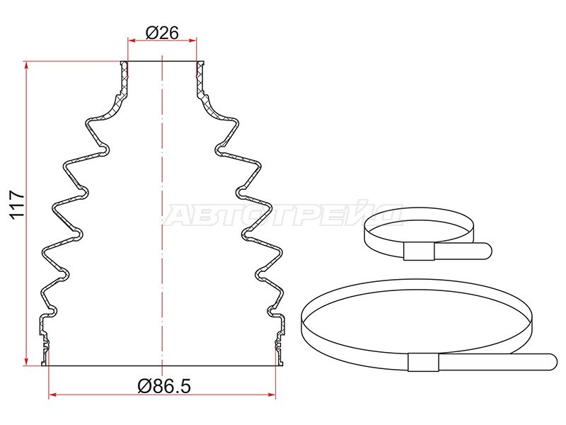 Пыльник шруса наружный  FR TOYOTA AVENSIS A250 (2 хомута термопластик) SAT TC095