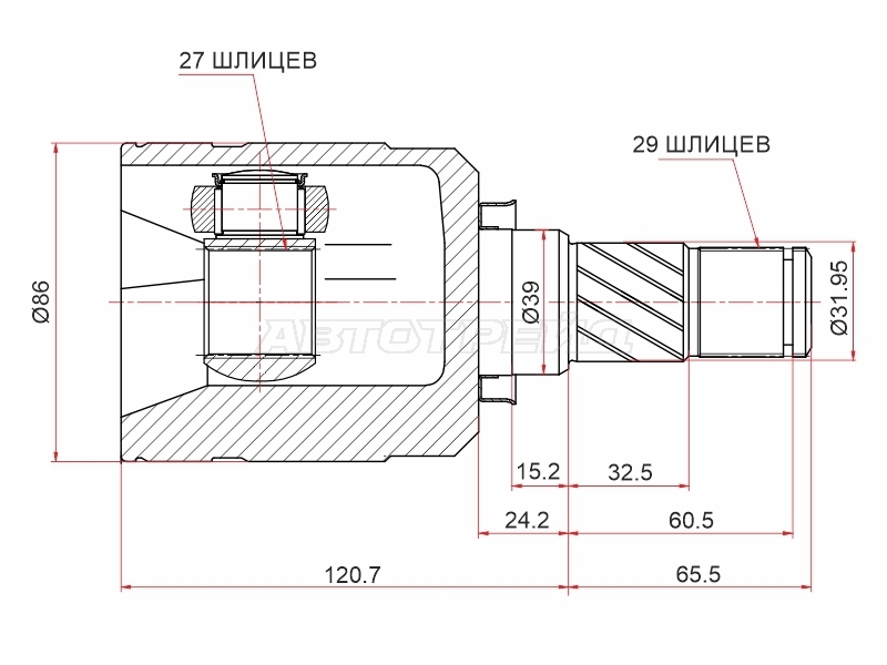 Шрус (Спереди/ Слева/ Внутр) Nissan Serena 99-05 / Teana 03-08