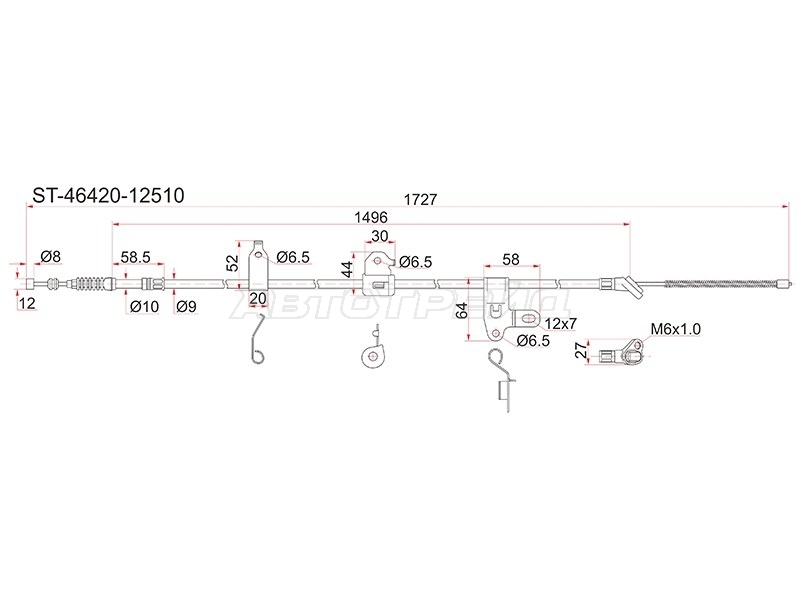 Трос ручного тормоза Toyota Corolla (E120) 00-07 / Corolla Fielder 00-06 (Справа)