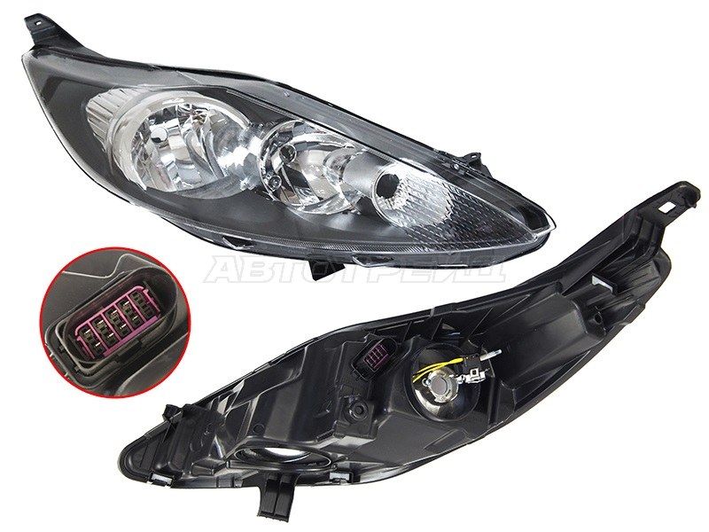Фара Ford Fiesta 08-12 (Справа/ Галоген/ С электрокорректором/ Чёрная)