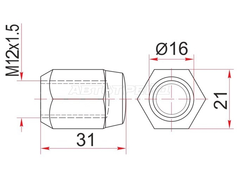 Гайка колесная Hyundai Creta 15-21 / Elantra 00-23 (21,00)