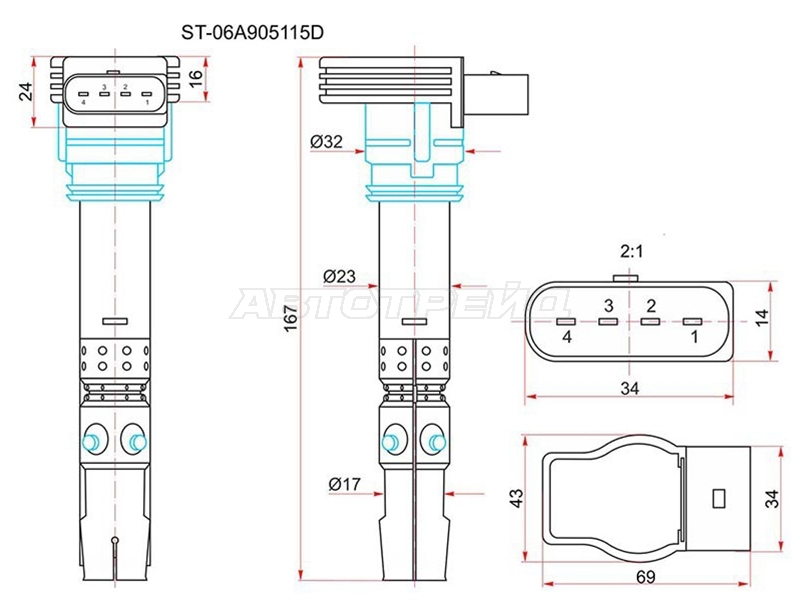 Катушка зажигания Audi A3 96-03 / A4 94-09 AEB;AGU;AJQ;APU;AQA;ARX;ARY;ARZ;AUM;AUQ