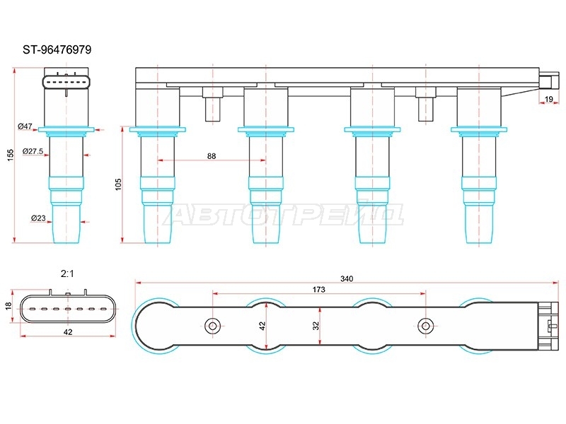 Катушка зажигания Chevrolet Aveo 05-15 / Cruze 09-15 A14XER;F16D4;F18D4;L14;L95;LDE;LDT;Z18XER (Моду