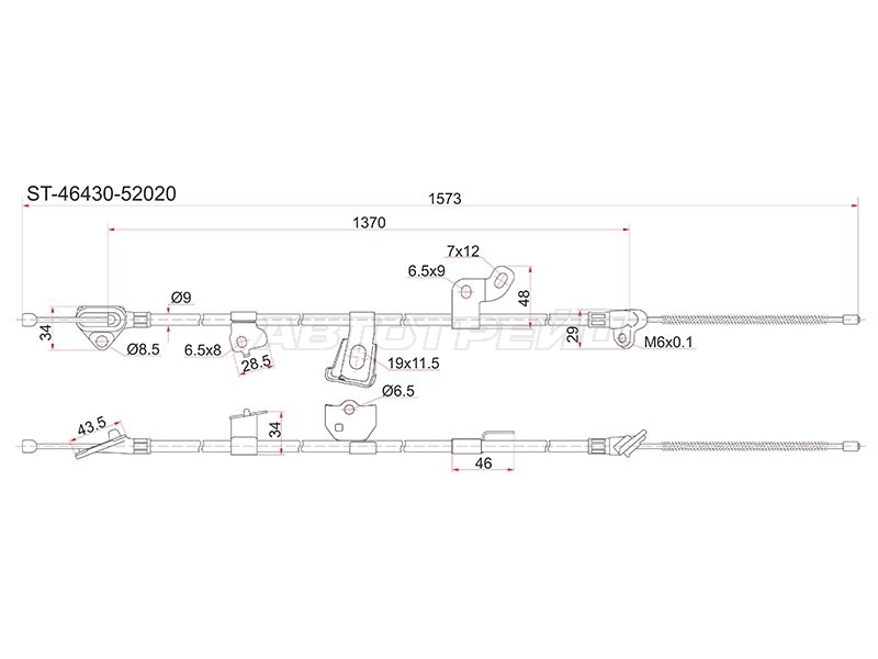 Трос ручного тормоза Toyota Vitz 99-05 / Echo 99-05 (Слева)