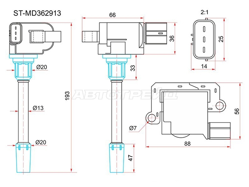 Катушка зажигания Mitsubishi Lancer 02-10 / Pajero 99-06 4G93;4G94;6G72;6G74