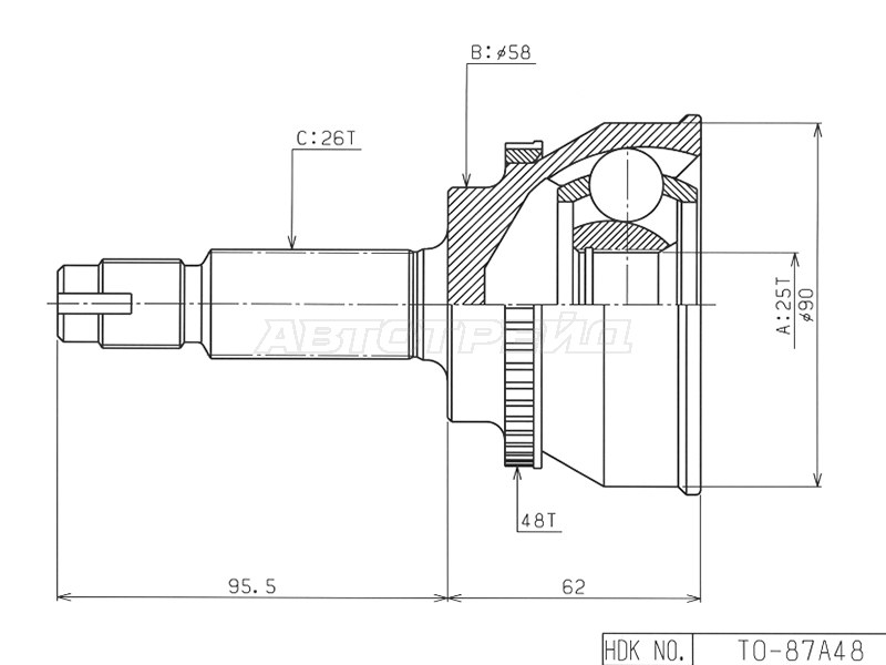 Шрус наружный TOYOTA AVENSIS AT25 1AZ-2AZFSE 03-08 HDK TO87A48