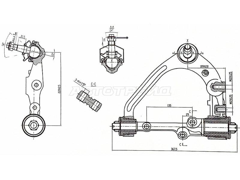 Рычаг подвески Toyota Hiace 04-20 / Regius Ace 04-20 (Сверху/ Спереди/ Слева)