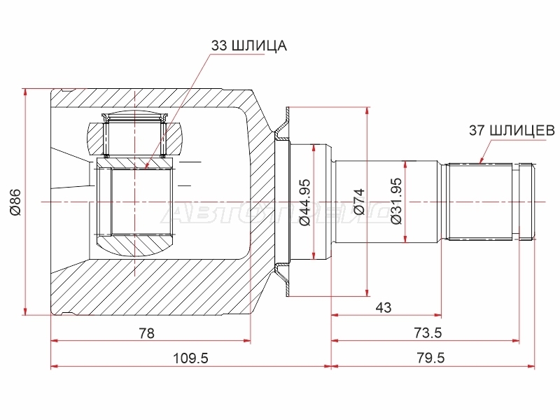 Шрус (Спереди/ Слева/ Внутр) Mercedes-Benz M-Class 05-11 / GL-Class 06-12
