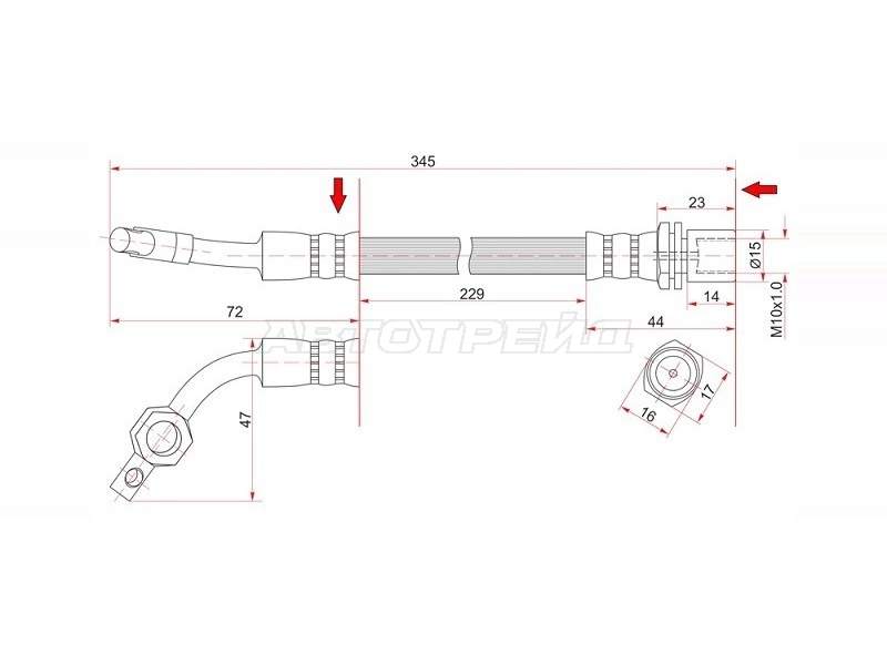 Шланг тормозной Toyota Land Cruiser (J80) 84-04 / Land Cruiser Prado (J70,J90) 87-02 (Сзади/ Слева/