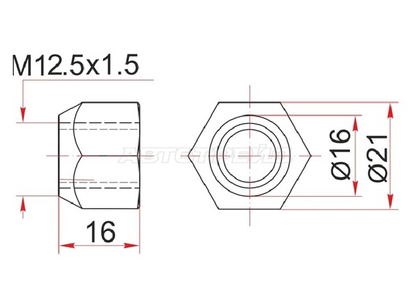 Гайка колесная Mazda 3 13-19 / 6 12- (21,00/ Открытая)