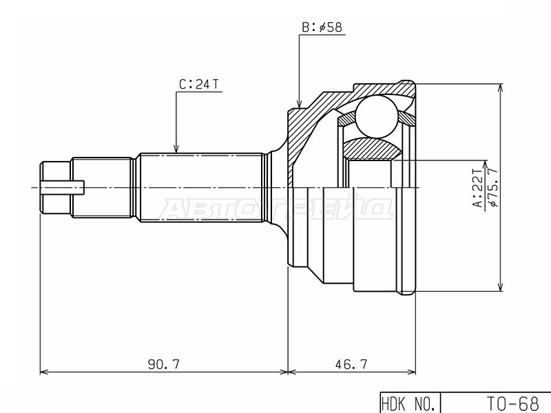 Шрус наружный TOYOTA VITZ 13 NCP11/FUNCARGO/BB/dB/IST/WILL 2NZFE NCP/02 HDK TO068