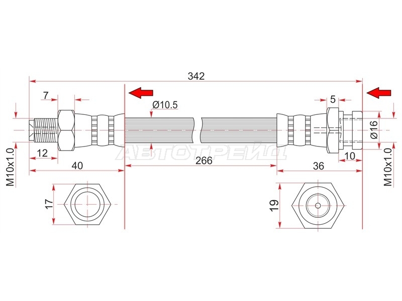 Шланг тормозной Mitsubishi Fuso Canter FE5 93-02 (Спереди/ Справа/ Диск)
