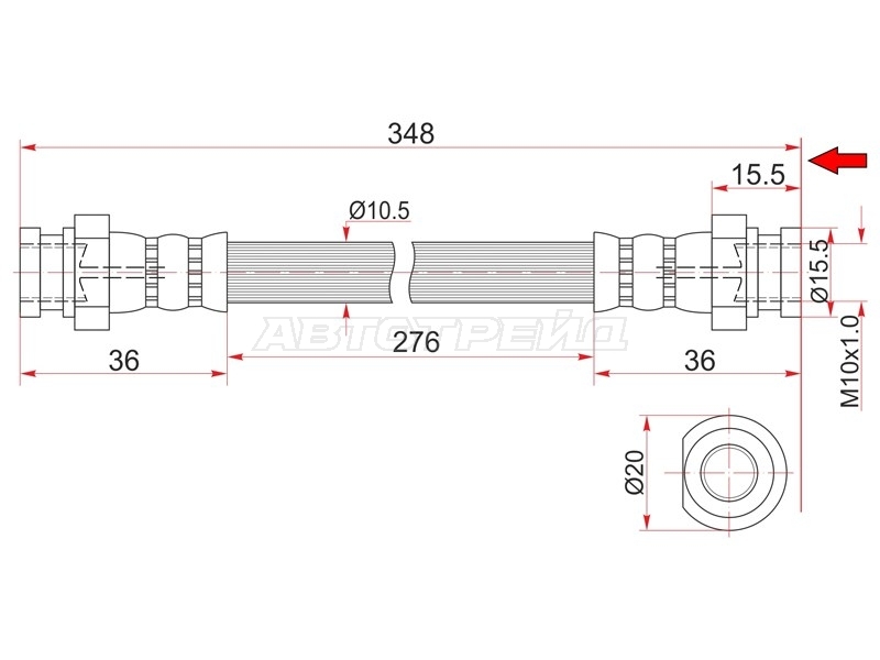 Шланг тормозной (Спереди) Mazda Titan 80-04