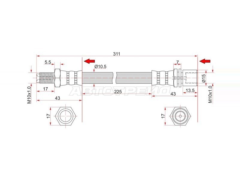 Шланг тормозной (Сзади) Toyota Crown 79-83 / Land Cruiser 80-04
