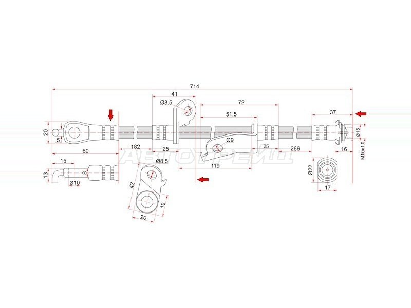 Шланг тормозной (Спереди/ Справа) Toyota RAV4 (XA30) 05-13 / Vanguard 07-13