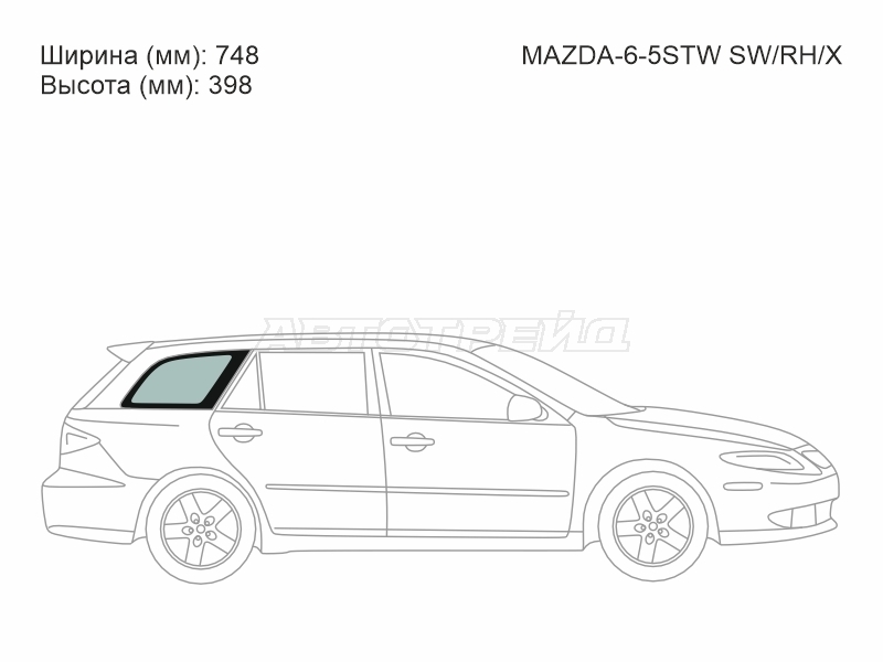 Стекло кузова боковое (не опускное) (Справа/ Цвет зеленый) Mazda 6 02-08 / Atenza 02-07