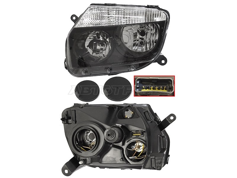 Фара Renault Duster 10-15 (Слева/ Галоген/ Ручная регулировка/ Чёрная)