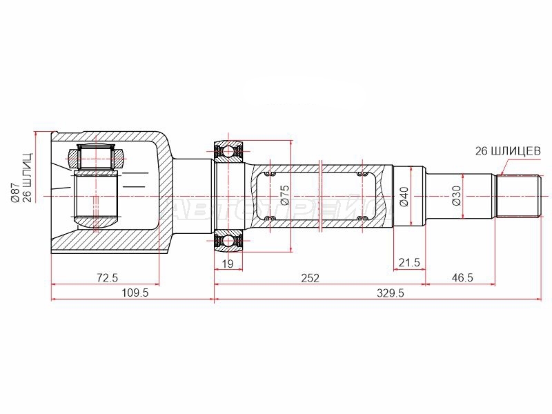 Шрус (Спереди/ Справа/ Внутр) Ford Transit 00-06