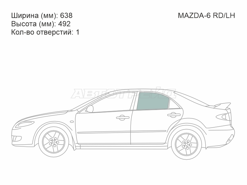 Стекло боковое опускное (Сзади/ Слева/ Цвет зеленый) Mazda 6 02-08 / Atenza 02-07
