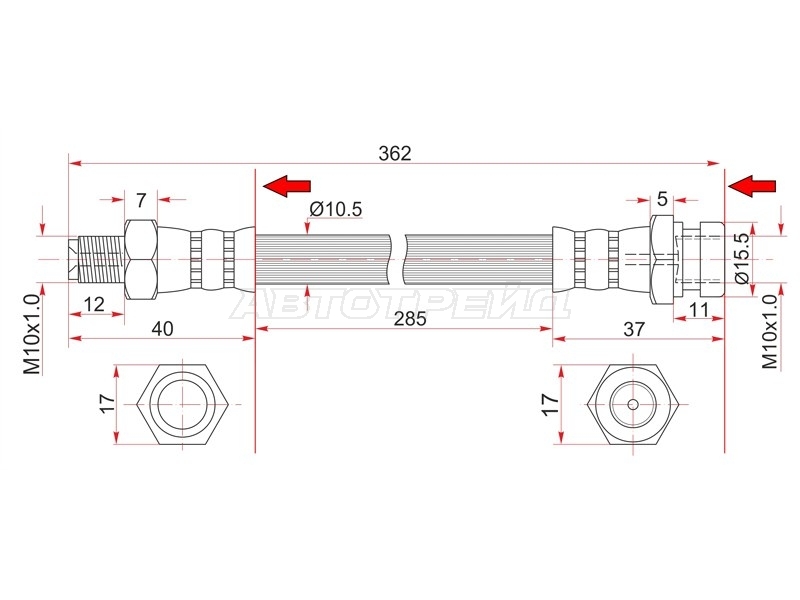 Шланг тормозной Mitsubishi Fuso Canter FE5 93-02 (Спереди/ Слева/ Диск)