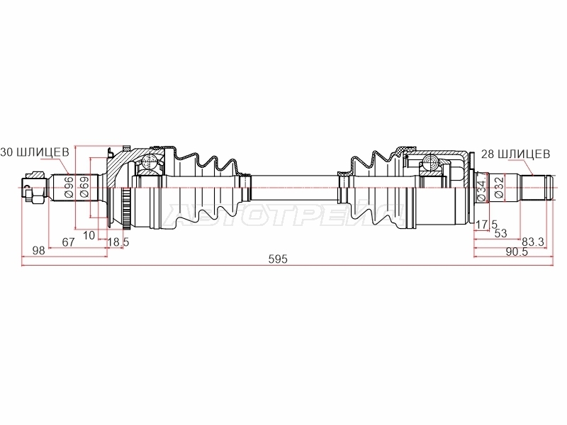 Привод в сборе Mitsubishi L200 07-16 / Pajero Sport 08-17 (Спереди/ Слева)