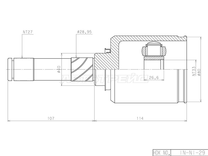 Шрус Внутренний К-Т (33X40x27) Nissan Qashqai 2006- HDK арт IN-NI-29 HDK INNI29