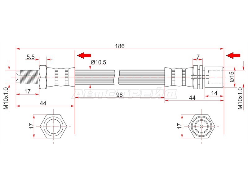 Шланг тормозной (Спереди/ Справа=Слева) Toyota Land Cruiser 80-23 / Land Cruiser Prado (J70) 87-96