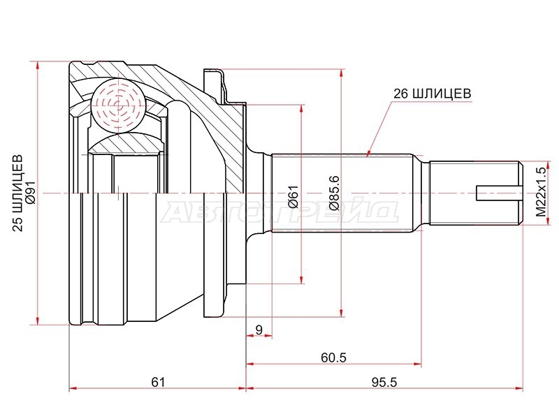 Шрус (Спереди/ Наруж) Toyota Corolla (E180) 12-19 / Daihatsu Altis 12-17