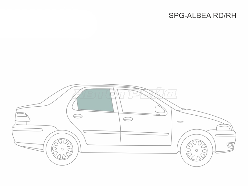 Стекло боковое опускное (Сзади/ Справа/ Цвет зеленый) Fiat Albea 02-12