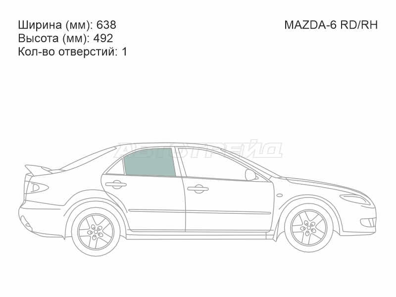 Стекло боковое опускное (Сзади/ Справа/ Цвет зеленый) Mazda 6 02-08 / Atenza 02-07