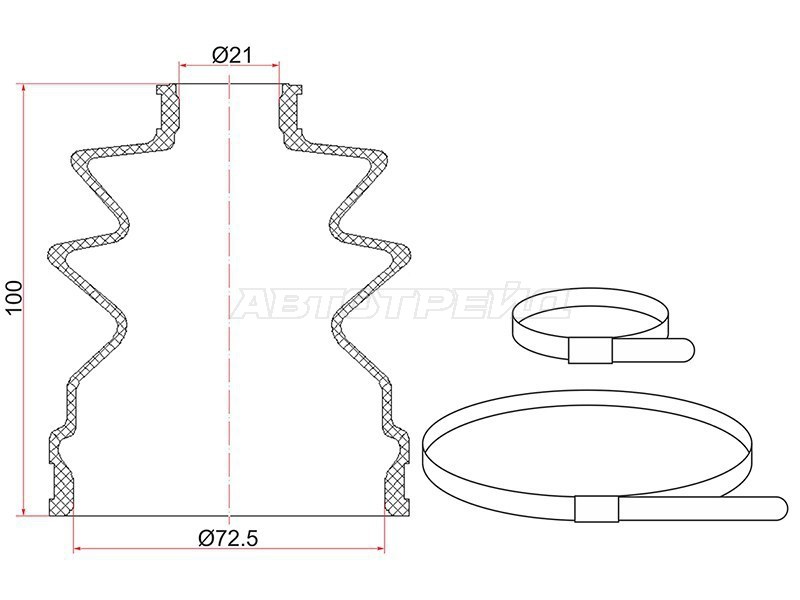 Пыльник шруса наружный HONDA CR-V 11-/внутр NISSAN ALMERA N16 00-02/SUNNY 98-04 (2 хомута резина) SAT C1046