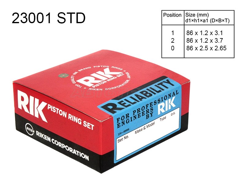 Кольца поршневые (комплект) STD NISSAN ALMERA/PRIMERA/RNESSA SR20DE/SR16/20VE 97 RIKEN 23001STD