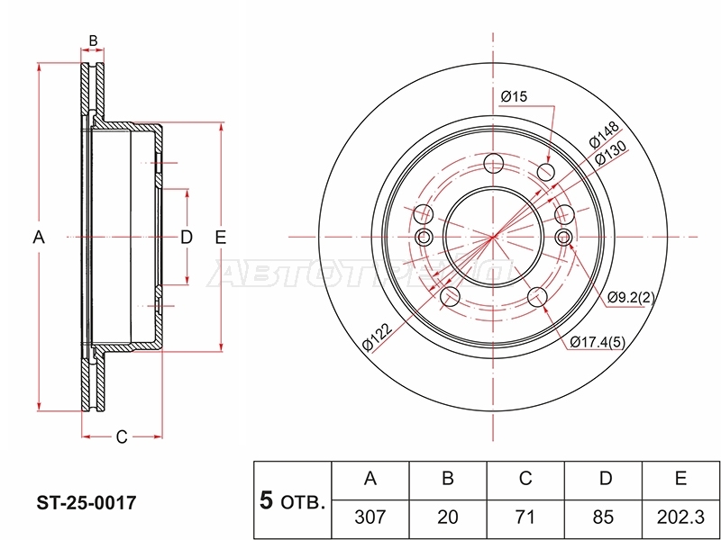 Диск тормозной (Сзади) SsangYong Kyron 05-16 / Rexton 01-17