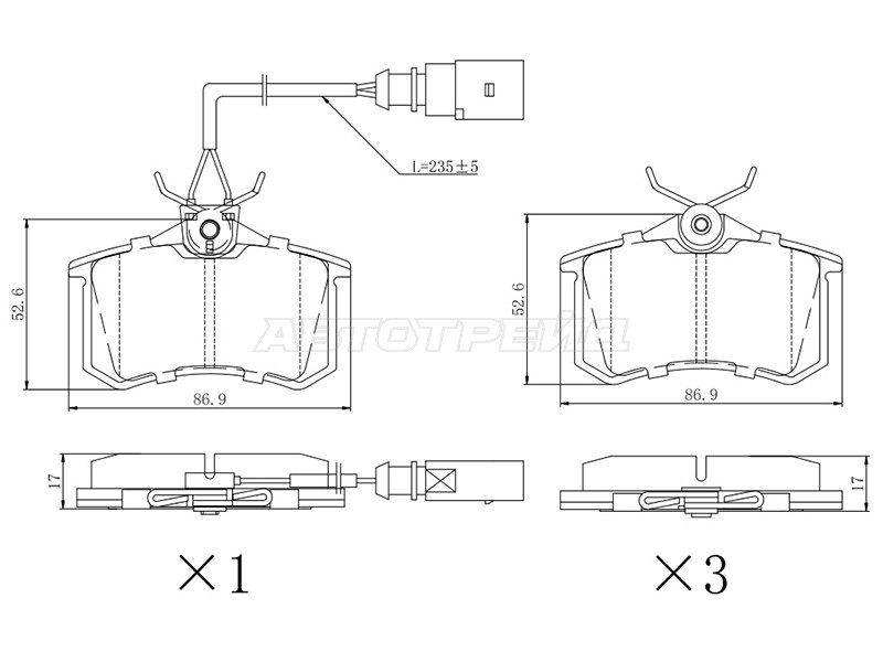 Колодки тормозные зад SKODA OCTAVIA 12-/ VW TRANSPORTER 90-03 (с датч SAT ST280073