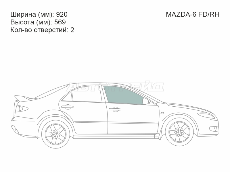 Стекло боковое опускное (Спереди/ Справа/ Цвет зеленый) Mazda 6 02-08 / Atenza 02-07