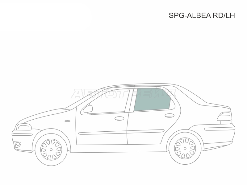 Стекло боковое опускное (Сзади/ Слева/ Цвет зеленый) Fiat Albea 02-12