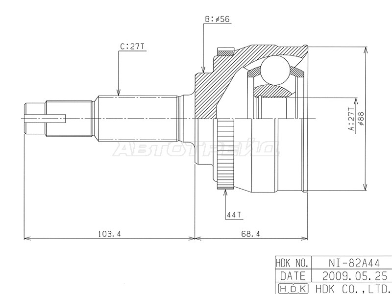 ШРУС наружн [ABS] 44z HDK NI082A44