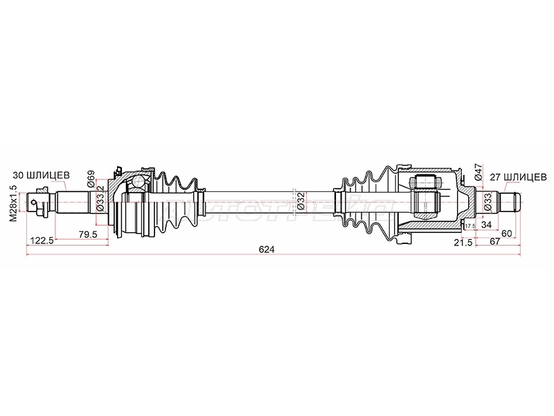 Привод в сборе Toyota Land Cruiser Prado (J90) 96-02 / 4Runner 95-02 (Спереди)