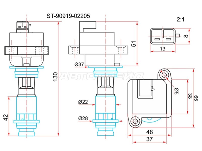 Катушка зажигания TOYOTA CHASER/CRESTA/SOARER/MARK II 91- 1-2JZGTE SAT ST9091902205