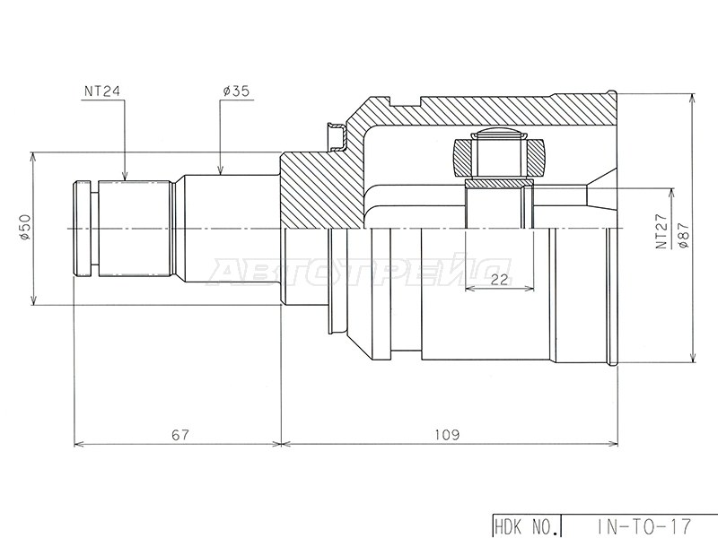 Шрус внутренний LH TOYOTA ACV3/ACV40 NZT260/ANE10/ACU/MCU20/30/ACM21/ACR30/AZR65 HDK INTO17