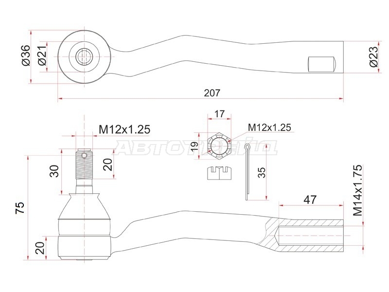 Рулевой наконечник Toyota Avensis (T220) 97-03 / Carina E 92-98 (Слева)